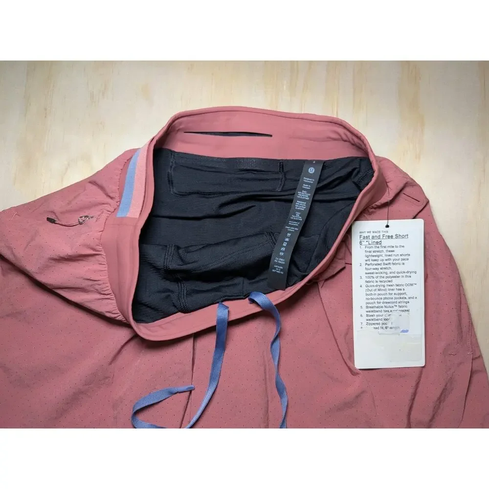 Lululemon Men's Small Fast Free Short 6” Lined Mesh Fabric OOM Brier Rose NEW